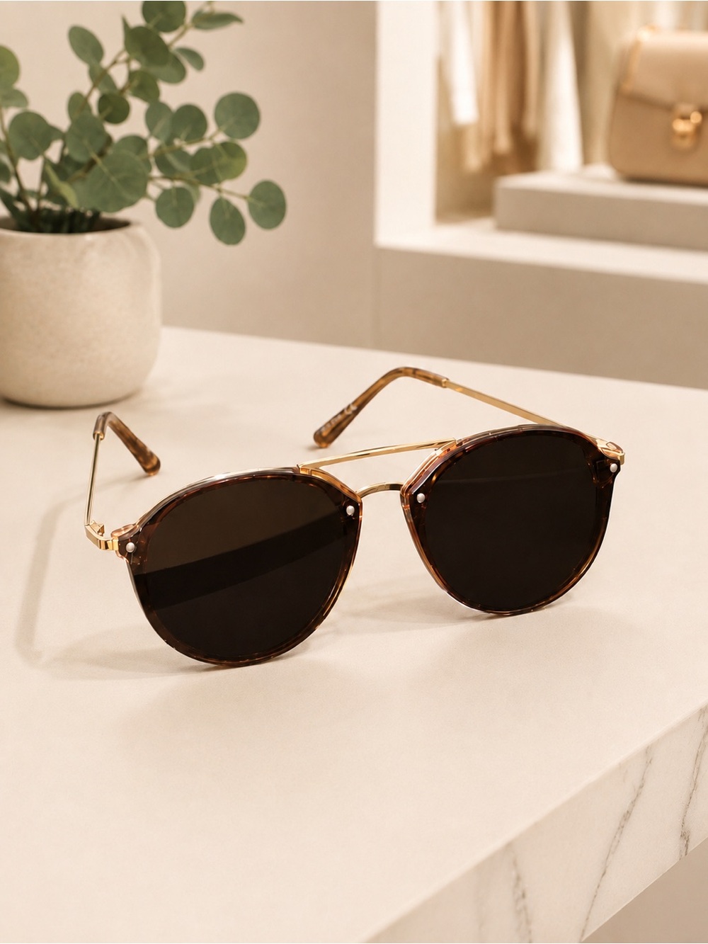 Gold Tone Sunglasses Dark Brown Lenses